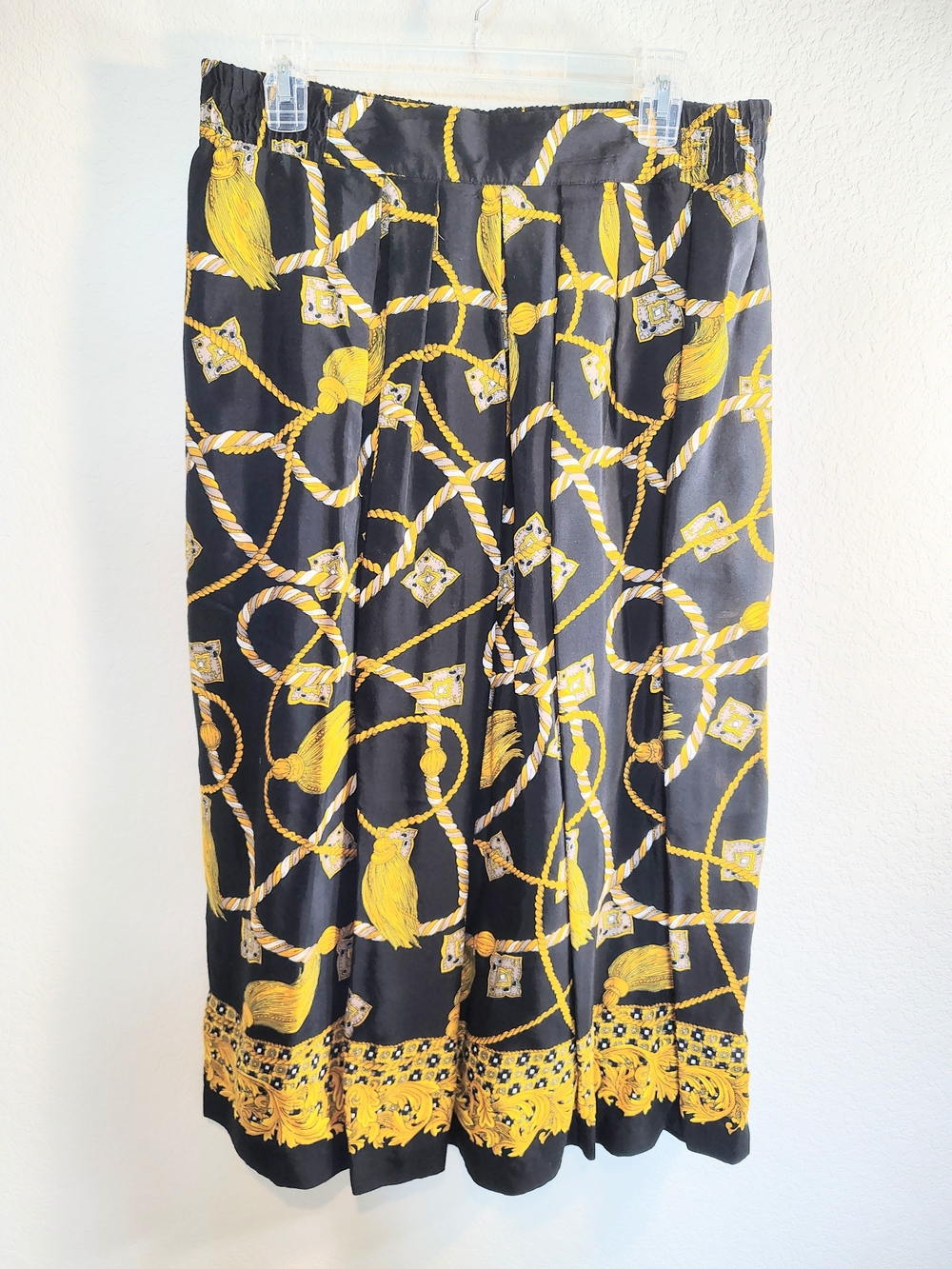 Norton McNaughton Black and Yellow Vintage Rope-Print Midi Skirt